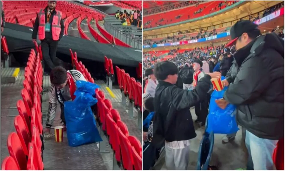 Δεκάδες Ιάπωνες καθάρισαν την εξέδρα στο Γουέμπλεϊ μετά τη νίκη επί της Αγγλίας