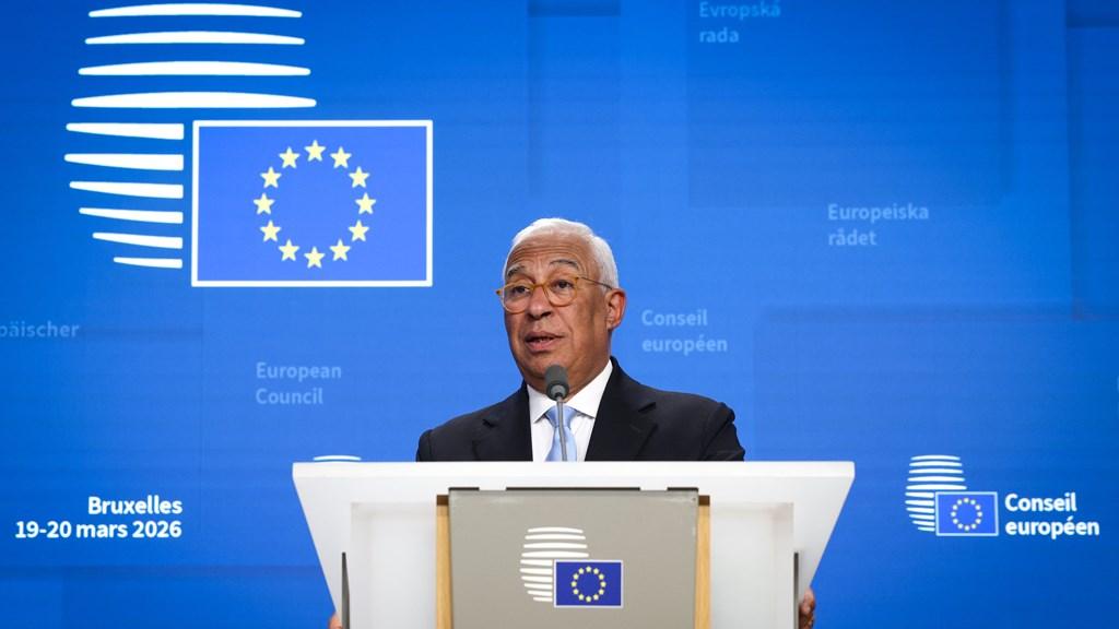 António Costa speaking at a podium at the European Council